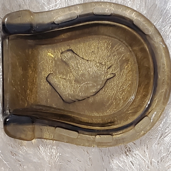 AVON VINTAGE COLLECTIBLE HORSESHOE AMBER GLASS. 70/80S ashtray Trinket - Picture 6 of 6